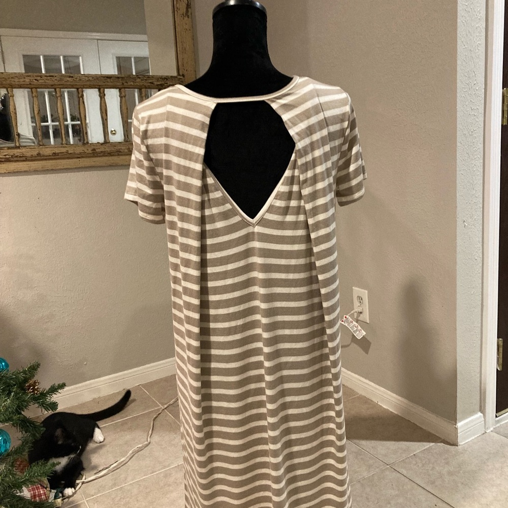 Sante M.Cicca dress, sz.M, Rayon & Spandex, Color;Light Brn & off White stripes